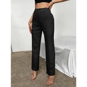 High Waist Seam Detail dress pants black